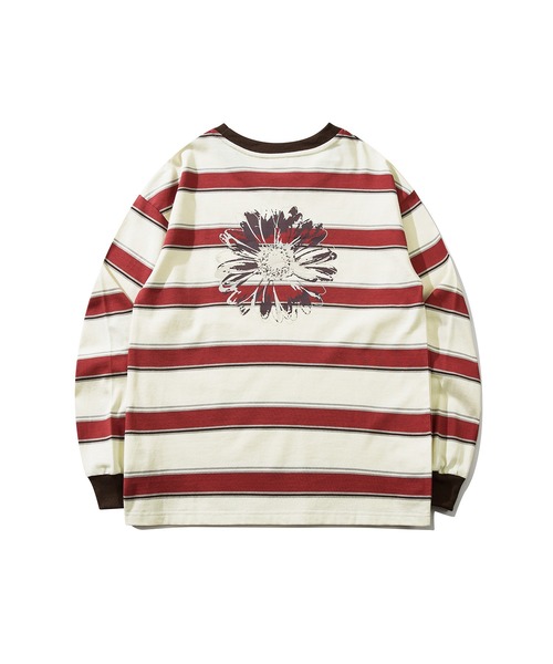 HOOK（フック）の「HOOK -original- ポップマーガレットプリントマルチボーダー長袖カットソー（Tシャツ/カットソー・メンズ・ブルー/ベージュ/ブラック/グリーン・M/L/XL）」の8枚目の写真