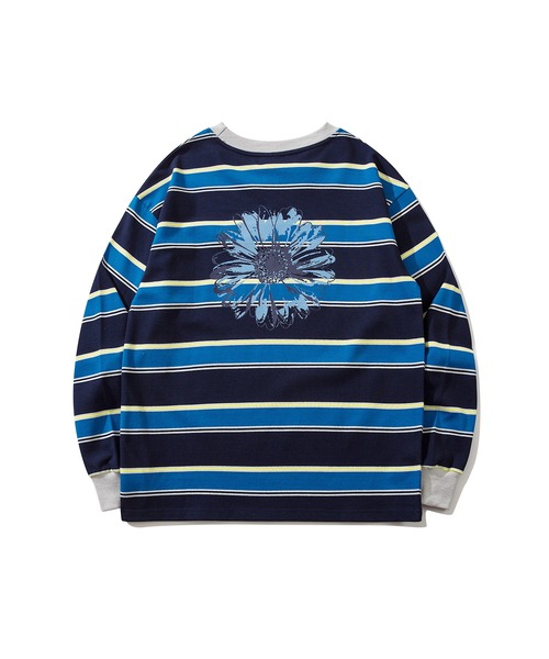 HOOK（フック）の「HOOK -original- ポップマーガレットプリントマルチボーダー長袖カットソー（Tシャツ/カットソー・メンズ・ブルー/ベージュ/ブラック/グリーン・M/L/XL）」の10枚目の写真