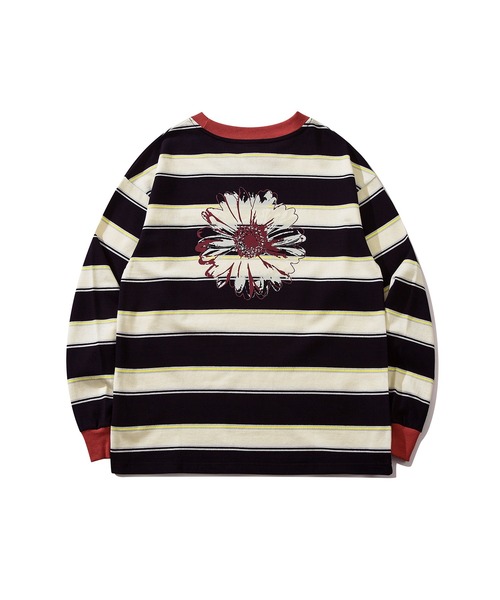 HOOK（フック）の「HOOK -original- ポップマーガレットプリントマルチボーダー長袖カットソー（Tシャツ/カットソー・メンズ・ブルー/ベージュ/ブラック/グリーン・M/L/XL）」の6枚目の写真