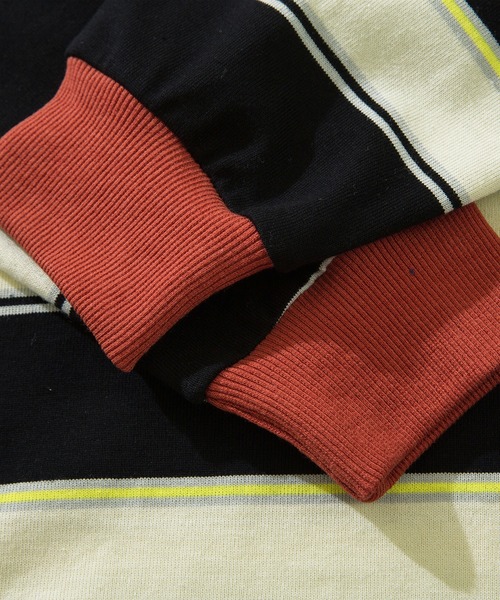 HOOK（フック）の「HOOK -original- ポップマーガレットプリントマルチボーダー長袖カットソー（Tシャツ/カットソー・メンズ・ブルー/ベージュ/ブラック/グリーン・M/L/XL）」の21枚目の写真