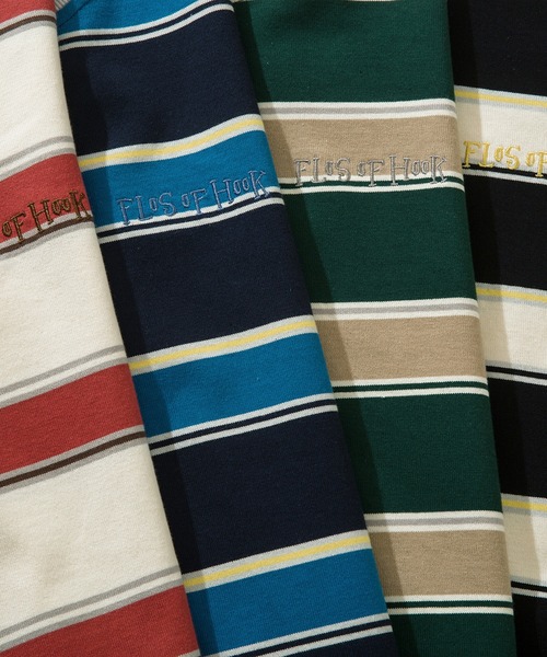 HOOK（フック）の「HOOK -original- ポップマーガレットプリントマルチボーダー長袖カットソー（Tシャツ/カットソー・メンズ・ブルー/ベージュ/ブラック/グリーン・M/L/XL）」の15枚目の写真