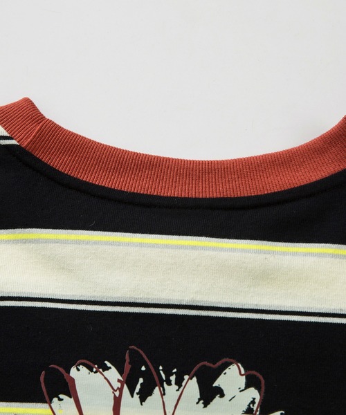 HOOK（フック）の「HOOK -original- ポップマーガレットプリントマルチボーダー長袖カットソー（Tシャツ/カットソー・メンズ・ブルー/ベージュ/ブラック/グリーン・M/L/XL）」の16枚目の写真