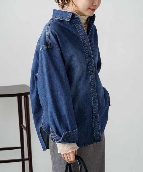 PUAL CE CIN（ピュアルセシン）の「ボーイフレンドデニムシャツ（シャツ/ブラウス・レディース・グレー/インディゴブルー・FREE）」の13枚目の写真