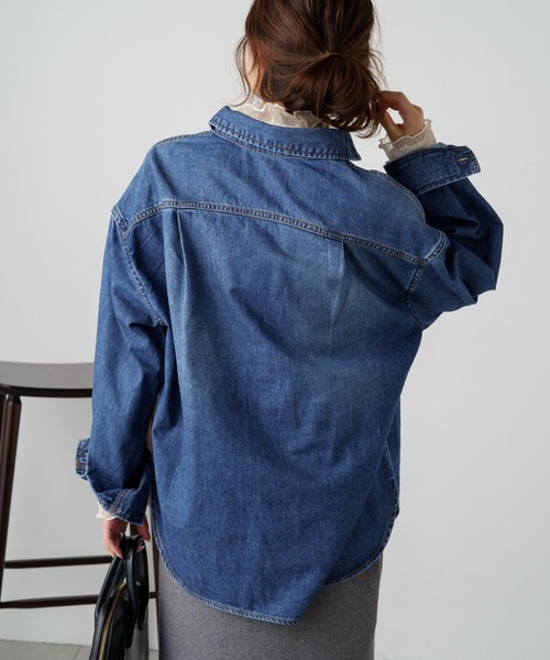 PUAL CE CIN（ピュアルセシン）の「ボーイフレンドデニムシャツ（シャツ/ブラウス・レディース・グレー/インディゴブルー・FREE）」の14枚目の写真