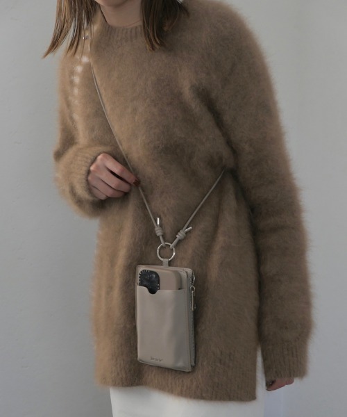 スマホショルダーバッグ / original phone shoulder bag フォンショルダー スマホケース スマホカバー ミニバッグ グレージュ ブラック（スマホグッズ）｜Reurie'（レウリィ）
