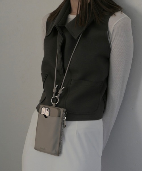 スマホショルダーバッグ / original phone shoulder bag フォンショルダー スマホケース スマホカバー ミニバッグ グレージュ ブラック（スマホグッズ）｜Reurie'（レウリィ）