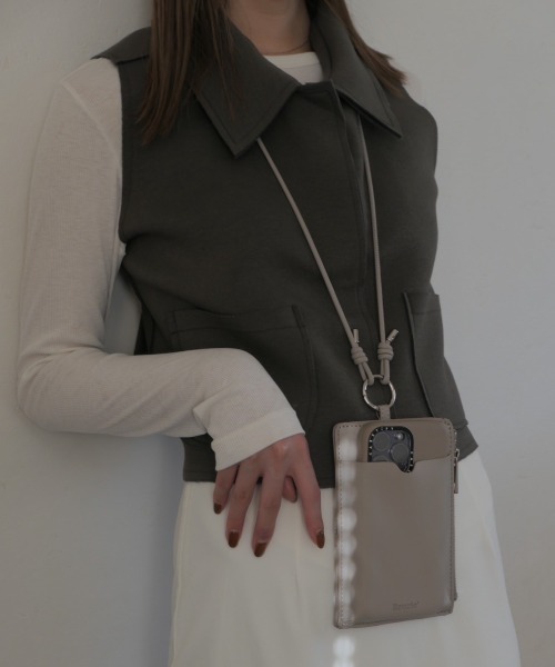 スマホショルダーバッグ / original phone shoulder bag フォンショルダー スマホケース スマホカバー ミニバッグ グレージュ ブラック（スマホグッズ）｜Reurie'（レウリィ）