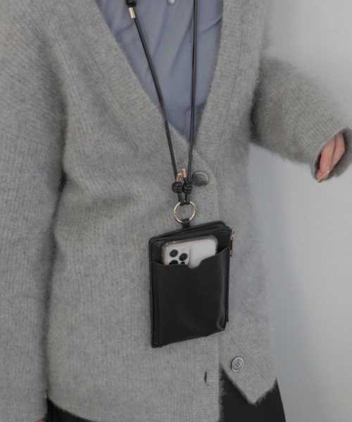 スマホショルダーバッグ / original phone shoulder bag フォンショルダー スマホケース スマホカバー ミニバッグ グレージュ ブラック（スマホグッズ）｜Reurie'（レウリィ）