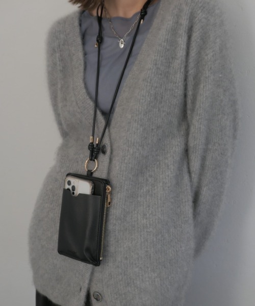 スマホショルダーバッグ / original phone shoulder bag フォンショルダー スマホケース スマホカバー ミニバッグ グレージュ ブラック（スマホグッズ）｜Reurie'（レウリィ）