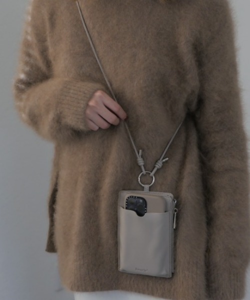 スマホショルダーバッグ / original phone shoulder bag フォンショルダー スマホケース スマホカバー ミニバッグ グレージュ ブラック（スマホグッズ）｜Reurie'（レウリィ）