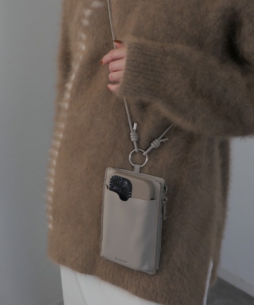スマホショルダーバッグ / original phone shoulder bag フォンショルダー スマホケース スマホカバー ミニバッグ グレージュ ブラック（スマホグッズ）｜Reurie'（レウリィ）