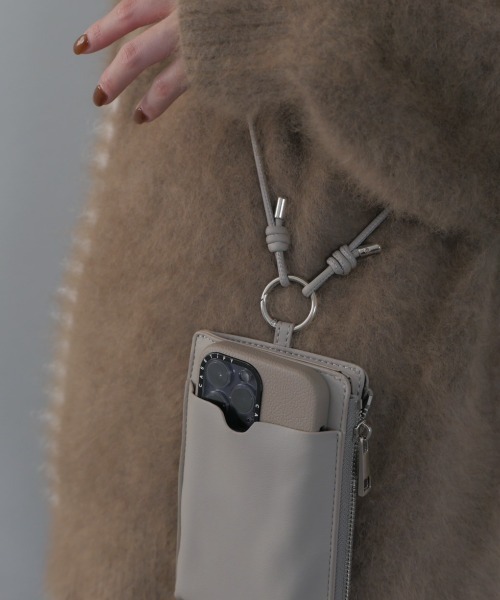 スマホショルダーバッグ / original phone shoulder bag フォンショルダー スマホケース スマホカバー ミニバッグ グレージュ ブラック（スマホグッズ）｜Reurie'（レウリィ）