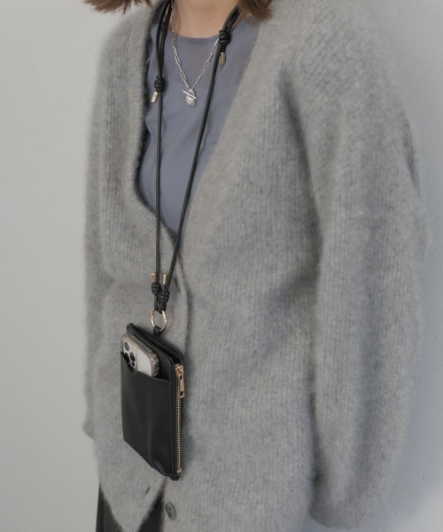 スマホショルダーバッグ / original phone shoulder bag フォンショルダー スマホケース スマホカバー ミニバッグ グレージュ ブラック（スマホグッズ）｜Reurie'（レウリィ）