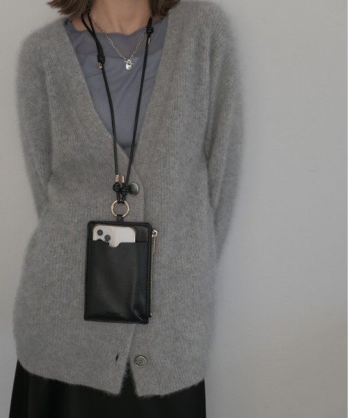 スマホショルダーバッグ / original phone shoulder bag フォンショルダー スマホケース スマホカバー ミニバッグ グレージュ ブラック（スマホグッズ）｜Reurie'（レウリィ）