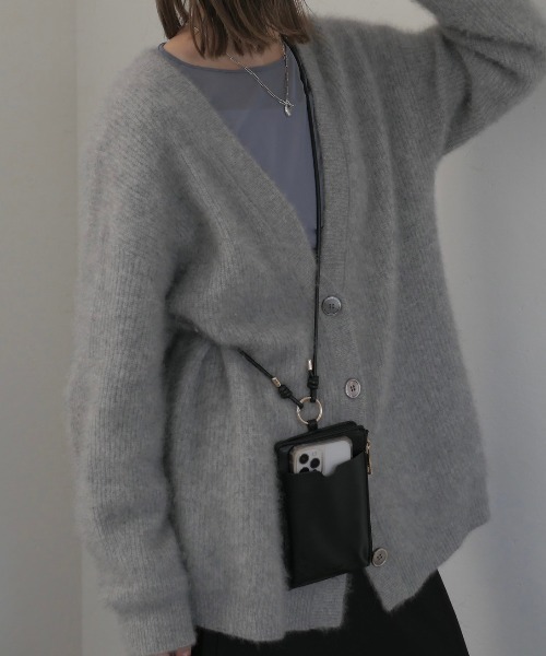 スマホショルダーバッグ / original phone shoulder bag フォンショルダー スマホケース スマホカバー ミニバッグ グレージュ ブラック（スマホグッズ）｜Reurie'（レウリィ）