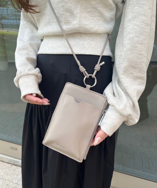 スマホショルダーバッグ / original phone shoulder bag フォンショルダー スマホケース スマホカバー ミニバッグ グレージュ ブラック（スマホグッズ）｜Reurie'（レウリィ）