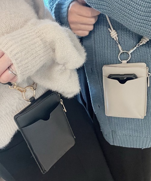 スマホショルダーバッグ / original phone shoulder bag フォンショルダー スマホケース スマホカバー ミニバッグ グレージュ ブラック（スマホグッズ）｜Reurie'（レウリィ）