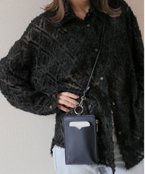 スマホショルダーバッグ / original phone shoulder bag フォンショルダー スマホケース スマホカバー ミニバッグ グレージュ ブラック（スマホグッズ）｜Reurie'（レウリィ）