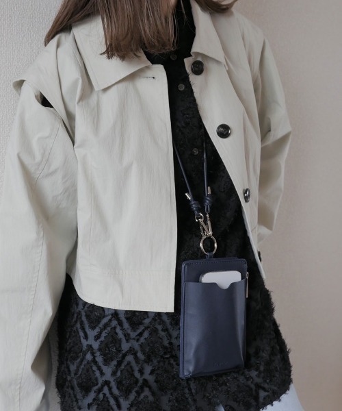 スマホショルダーバッグ / original phone shoulder bag フォンショルダー スマホケース スマホカバー ミニバッグ グレージュ ブラック（スマホグッズ）｜Reurie'（レウリィ）