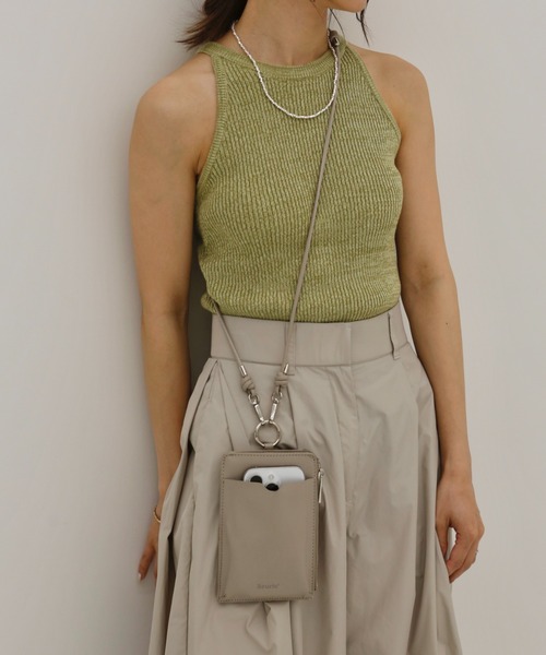 スマホショルダーバッグ / original phone shoulder bag フォンショルダー スマホケース スマホカバー ミニバッグ グレージュ ブラック（スマホグッズ）｜Reurie'（レウリィ）