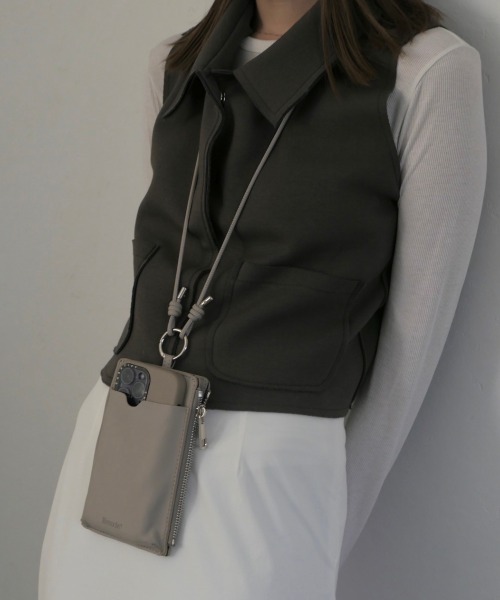 スマホショルダーバッグ / original phone shoulder bag フォンショルダー スマホケース スマホカバー ミニバッグ グレージュ ブラック（スマホグッズ）｜Reurie'（レウリィ）