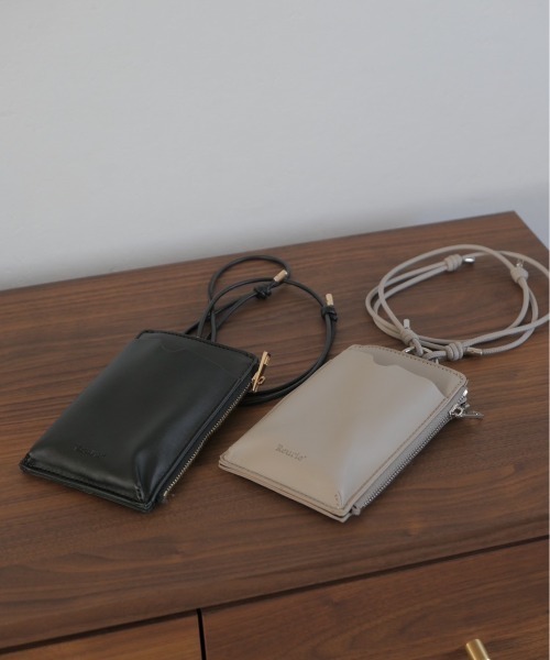 スマホショルダーバッグ / original phone shoulder bag フォンショルダー スマホケース スマホカバー ミニバッグ グレージュ ブラック（スマホグッズ）｜Reurie'（レウリィ）