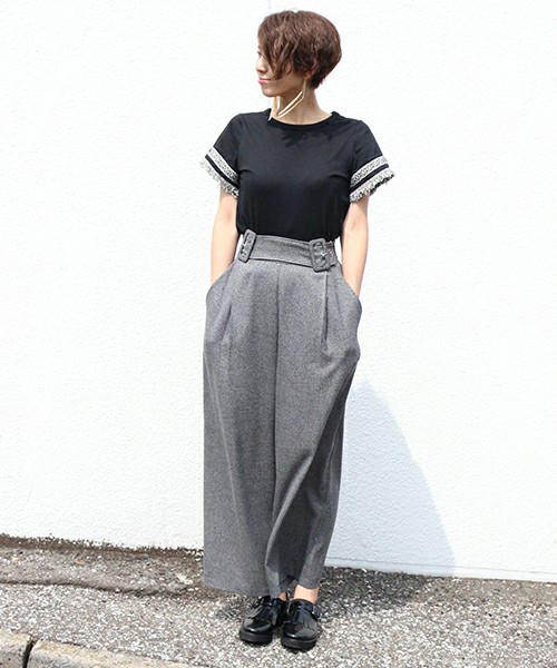 mystic（ミスティック）の「【mystic】袖ﾌﾚｱﾌﾘﾝｼﾞTｼｬﾂ（Tシャツ/カットソー・レディース・オフホワイト/ブラック/グレー/キャメル・FREE）」の7枚目の写真