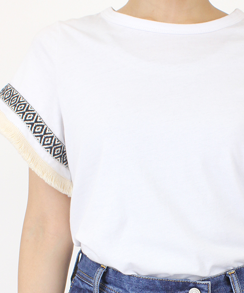 mystic（ミスティック）の「【mystic】袖ﾌﾚｱﾌﾘﾝｼﾞTｼｬﾂ（Tシャツ/カットソー・レディース・オフホワイト/ブラック/グレー/キャメル・FREE）」の11枚目の写真