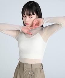 high neck lame sheer tops / ハイネックラメシアートップス