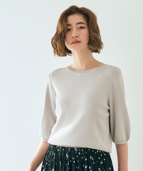 grove（グローブ）の「◆雑誌掲載【多機能】やわらかドライタッチ五分袖プルオーバー（ニット/セーター・レディース・イエロー/ネイビー/アイボリー/ブラック/ライトブルー/ブルーグリーン/アイボリー系2/ナチュラル/ブラック系2・02/03/01/04/05）」の5枚目の写真