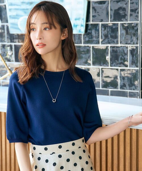 grove（グローブ）の「◆雑誌掲載【多機能】やわらかドライタッチ五分袖プルオーバー（ニット/セーター・レディース・イエロー/ネイビー/アイボリー/ブラック/ライトブルー/ブルーグリーン/アイボリー系2/ナチュラル/ブラック系2・02/03/01/04/05）」の7枚目の写真