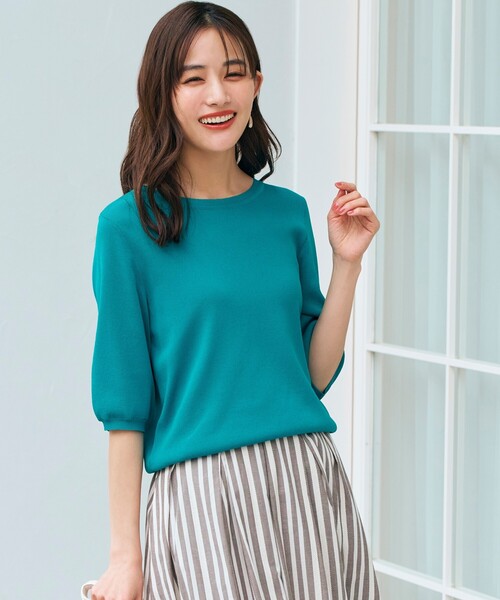 grove（グローブ）の「◆雑誌掲載【多機能】やわらかドライタッチ五分袖プルオーバー（ニット/セーター・レディース・イエロー/ネイビー/アイボリー/ブラック/ライトブルー/ブルーグリーン/アイボリー系2/ナチュラル/ブラック系2・02/03/01/04/05）」の8枚目の写真