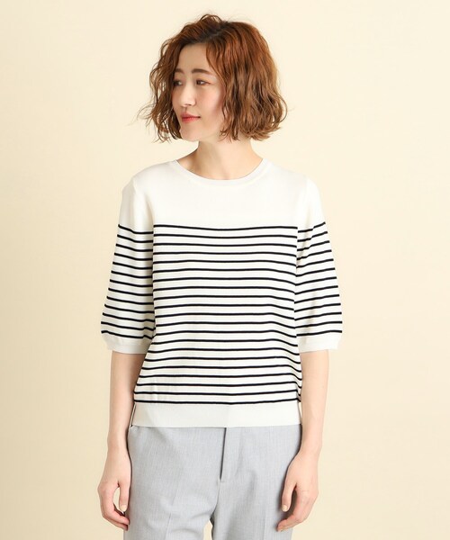 grove（グローブ）の「◆雑誌掲載【多機能】やわらかドライタッチ五分袖プルオーバー（ニット/セーター・レディース・イエロー/ネイビー/アイボリー/ブラック/ライトブルー/ブルーグリーン/アイボリー系2/ナチュラル/ブラック系2・02/03/01/04/05）」の10枚目の写真