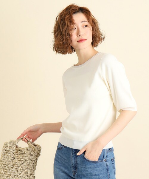 grove（グローブ）の「◆雑誌掲載【多機能】やわらかドライタッチ五分袖プルオーバー（ニット/セーター・レディース・イエロー/ネイビー/アイボリー/ブラック/ライトブルー/ブルーグリーン/アイボリー系2/ナチュラル/ブラック系2・02/03/01/04/05）」の18枚目の写真