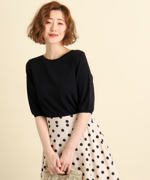 grove（グローブ）の「◆雑誌掲載【多機能】やわらかドライタッチ五分袖プルオーバー（ニット/セーター・レディース・イエロー/ネイビー/アイボリー/ブラック/ライトブルー/ブルーグリーン/アイボリー系2/ナチュラル/ブラック系2・02/03/01/04/05）」の22枚目の写真