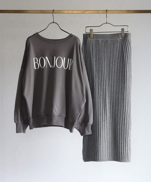 BONJOUR SAGAN - ボンジュールサガン　BONJOURロゴスウェット×リブニットタイトスカート SET]BONJOURロゴスウェット×リブニットタイトスカート