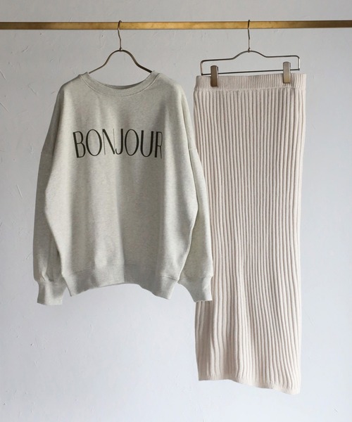 BONJOUR SAGAN - ボンジュールサガン　BONJOURロゴスウェット×リブニットタイトスカート SET]BONJOURロゴスウェット×リブニットタイトスカート