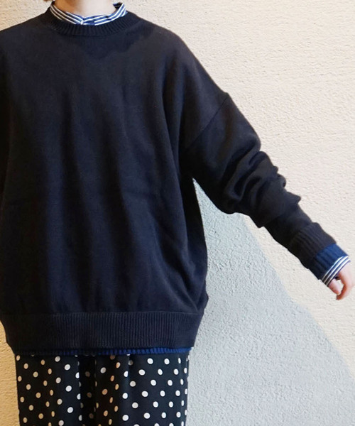 COTTONテンジク バイカラークルーネックプルオーバー（ニット