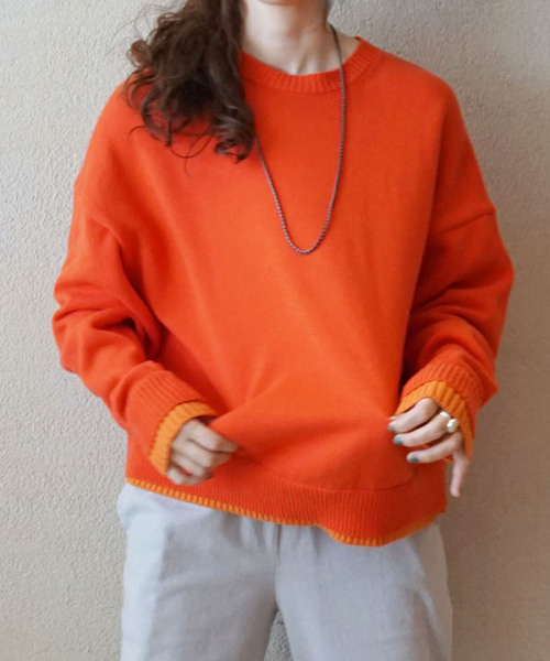 COTTONテンジク バイカラークルーネックプルオーバー