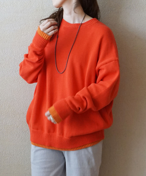 COTTONテンジク バイカラークルーネックプルオーバー（ニット