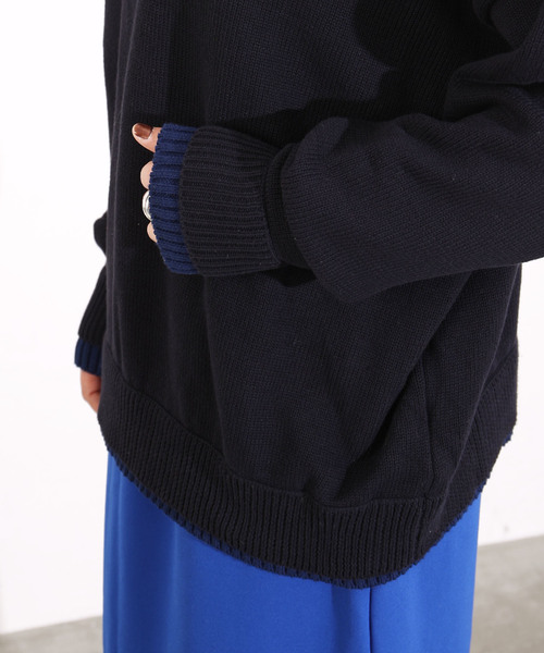 COTTONテンジク バイカラークルーネックプルオーバー（ニット