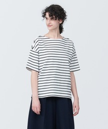 婦人 ボーダーボートネック半袖Tシャツ