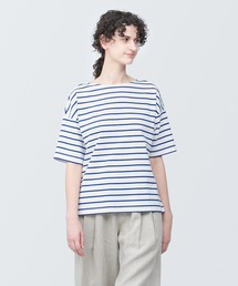 婦人 ボーダーボートネック半袖Tシャツ