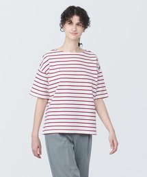 婦人 ボーダーボートネック半袖Tシャツ