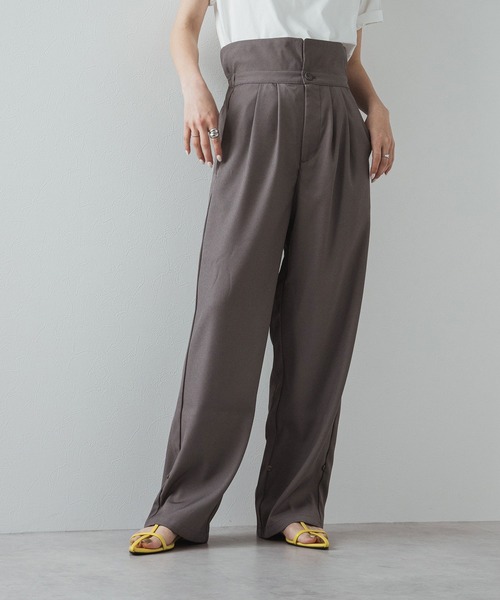 bohmal(ボマール)の「ウエストデザイン2WAYタックワイドパンツ(スラックス・レディース・グレー/ブラック・MEDIUM/SMALL/LARGE)」の1枚目の写真