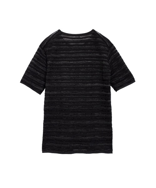 TORNADO MART（トルネードマート）の「ZERO by TORNADO MART∴ランダムタックボーダークルーネック半袖ニット（ニット/セーター・メンズ・ブラック/ホワイト・M/LL/L）」の3枚目の写真