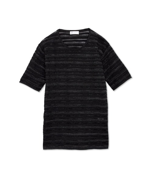 TORNADO MART（トルネードマート）の「ZERO by TORNADO MART∴ランダムタックボーダークルーネック半袖ニット（ニット/セーター・メンズ・ブラック/ホワイト・M/LL/L）」の15枚目の写真