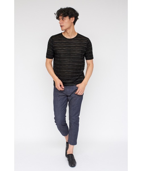 TORNADO MART（トルネードマート）の「ZERO by TORNADO MART∴ランダムタックボーダークルーネック半袖ニット（ニット/セーター・メンズ・ブラック/ホワイト・M/LL/L）」の10枚目の写真