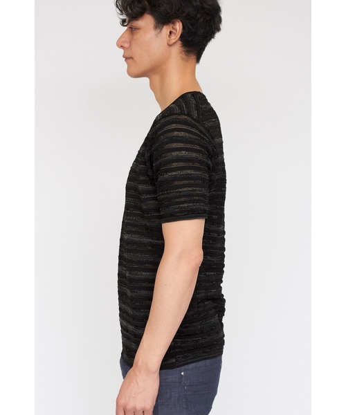 TORNADO MART（トルネードマート）の「ZERO by TORNADO MART∴ランダムタックボーダークルーネック半袖ニット（ニット/セーター・メンズ・ブラック/ホワイト・M/LL/L）」の11枚目の写真