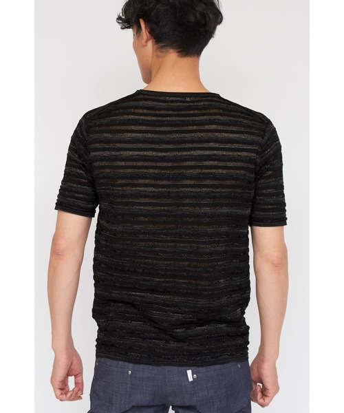 TORNADO MART（トルネードマート）の「ZERO by TORNADO MART∴ランダムタックボーダークルーネック半袖ニット（ニット/セーター・メンズ・ブラック/ホワイト・M/LL/L）」の12枚目の写真